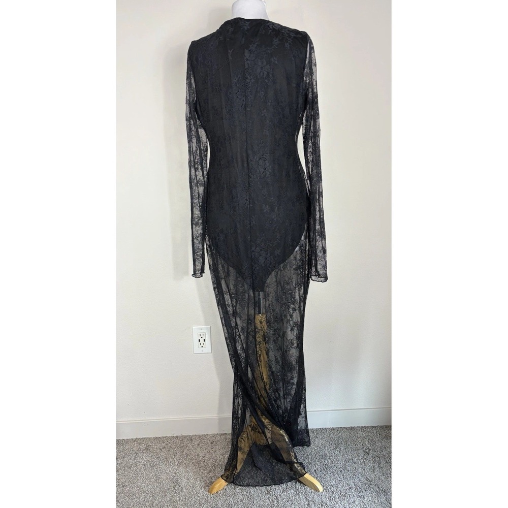 Skims Ultra Fine Lace Plunge Long Sleeved Maxi Dress Onyx Sz 2X Sexy Edgy Dark - Picture 3 of 10